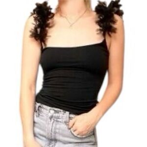 BCBG MAXAZRIA•Chiffon trim black tank top medium